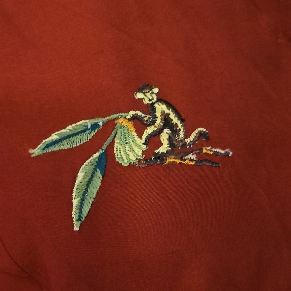 Vintage SILKLAND Maroon Palm Tree Monkey Embroidered Button Down Shacket - Picture 6 of 9